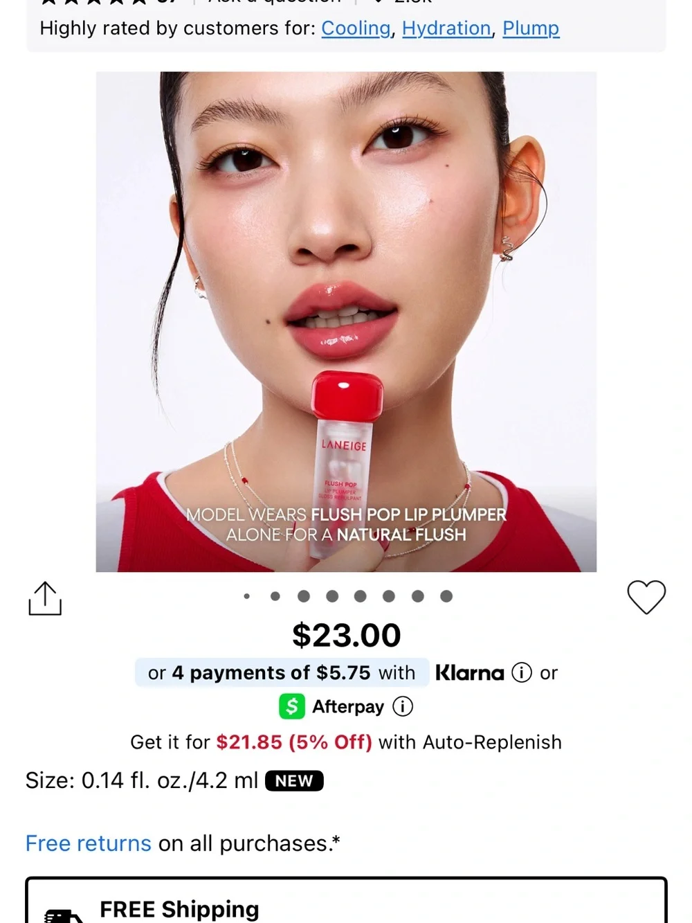 LANEIGE Flush Pop Lip Plumper Gloss - Red